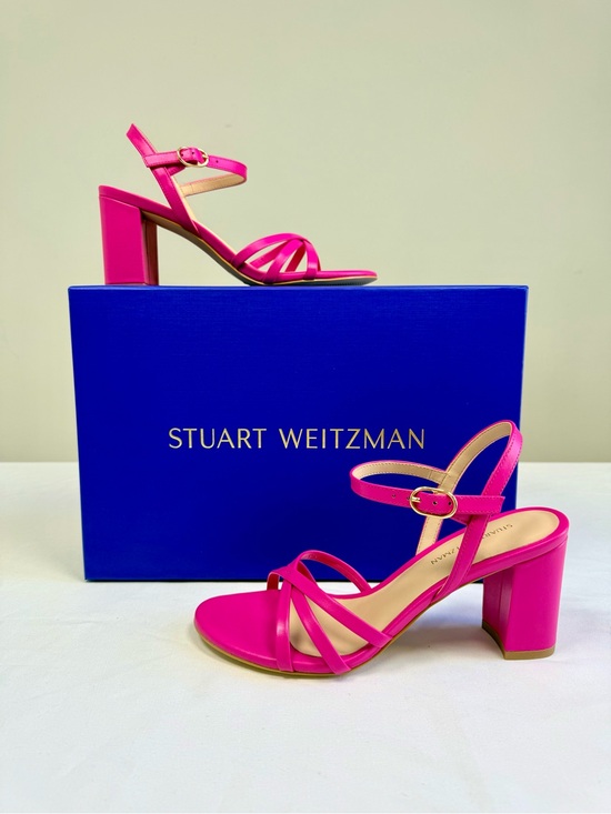 Stuart Weitzman Shoes - Stuart Weitzman 75MM Starla Leather Block Heel Sandals - Peonia Size 5